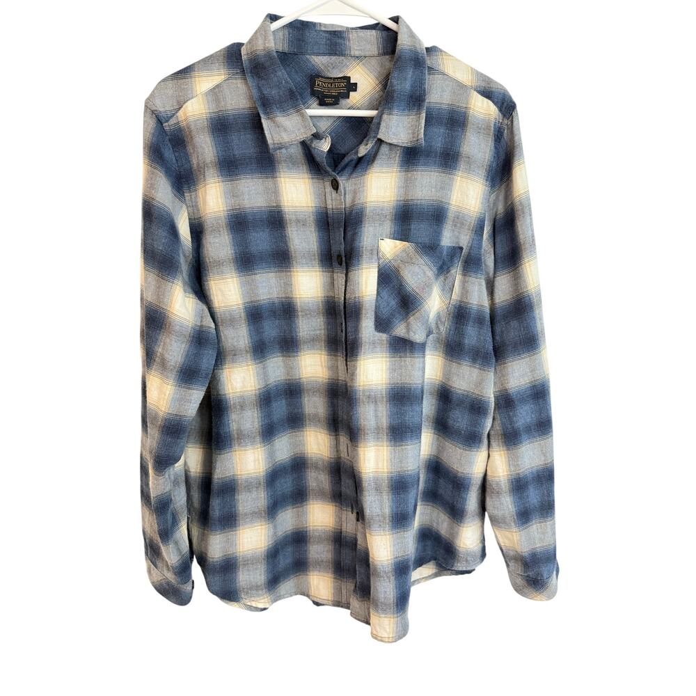 Pendleton Size Large Shirt Long Sleeve Blue Plaid Button Up Classic Fit